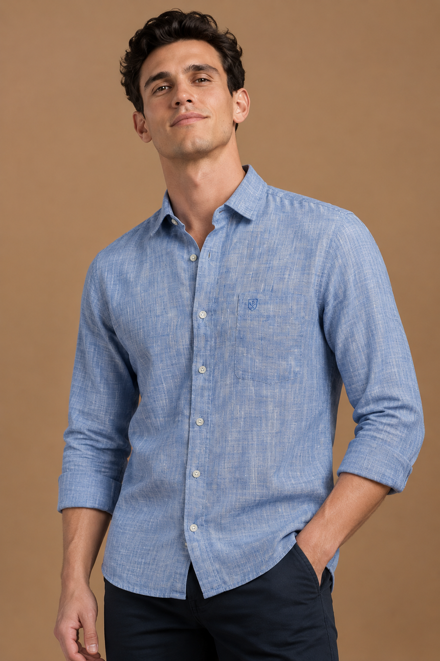 Premium Sky Blue Linen Blend Casual Shirt