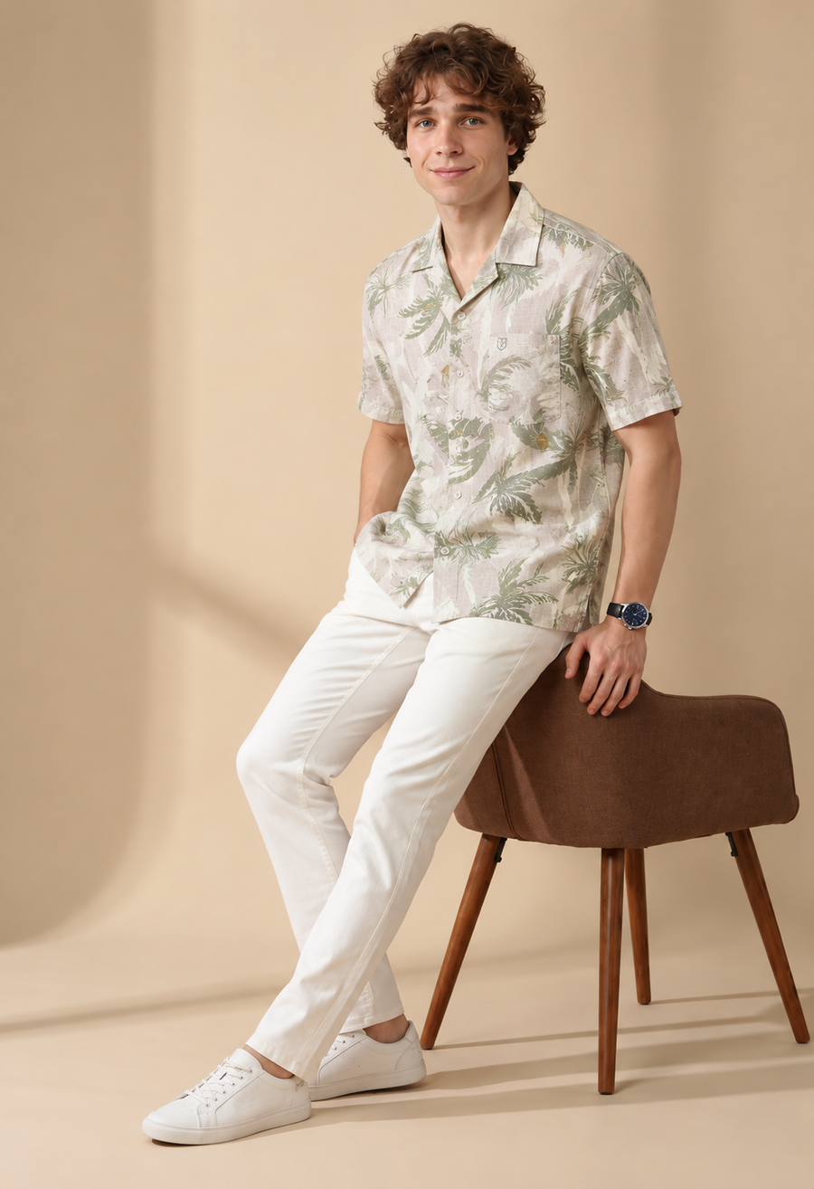 Tropical Botanical Print Casual Shirt