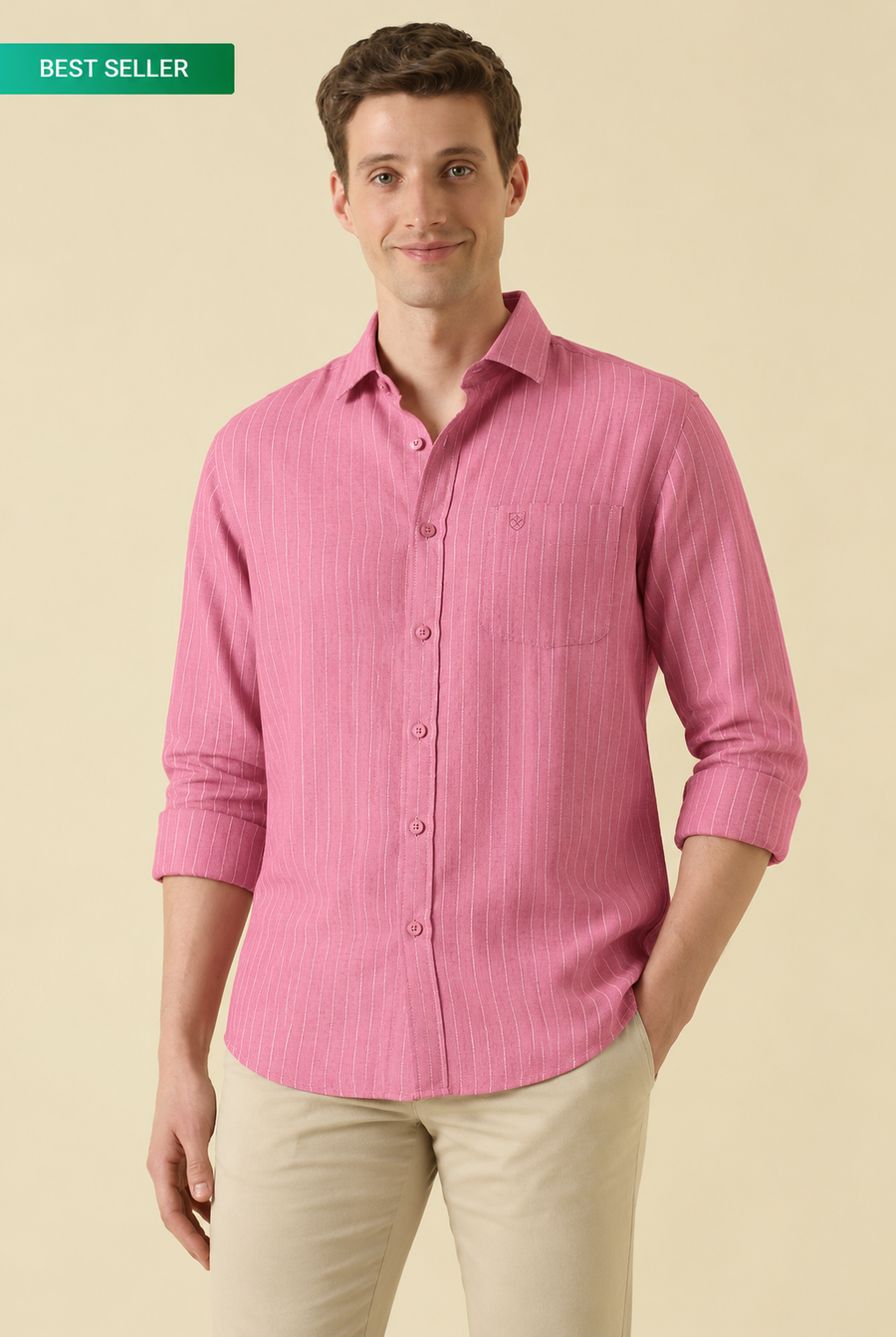 Original Pure Linen Pink Striped Shirt for Men