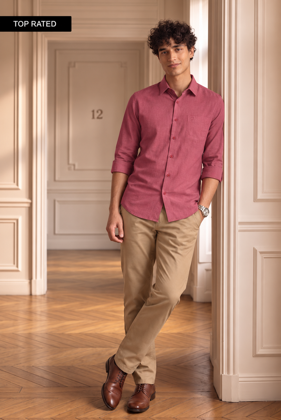 Men's Premium Solid Pink Linen Blend Casual Shirt
