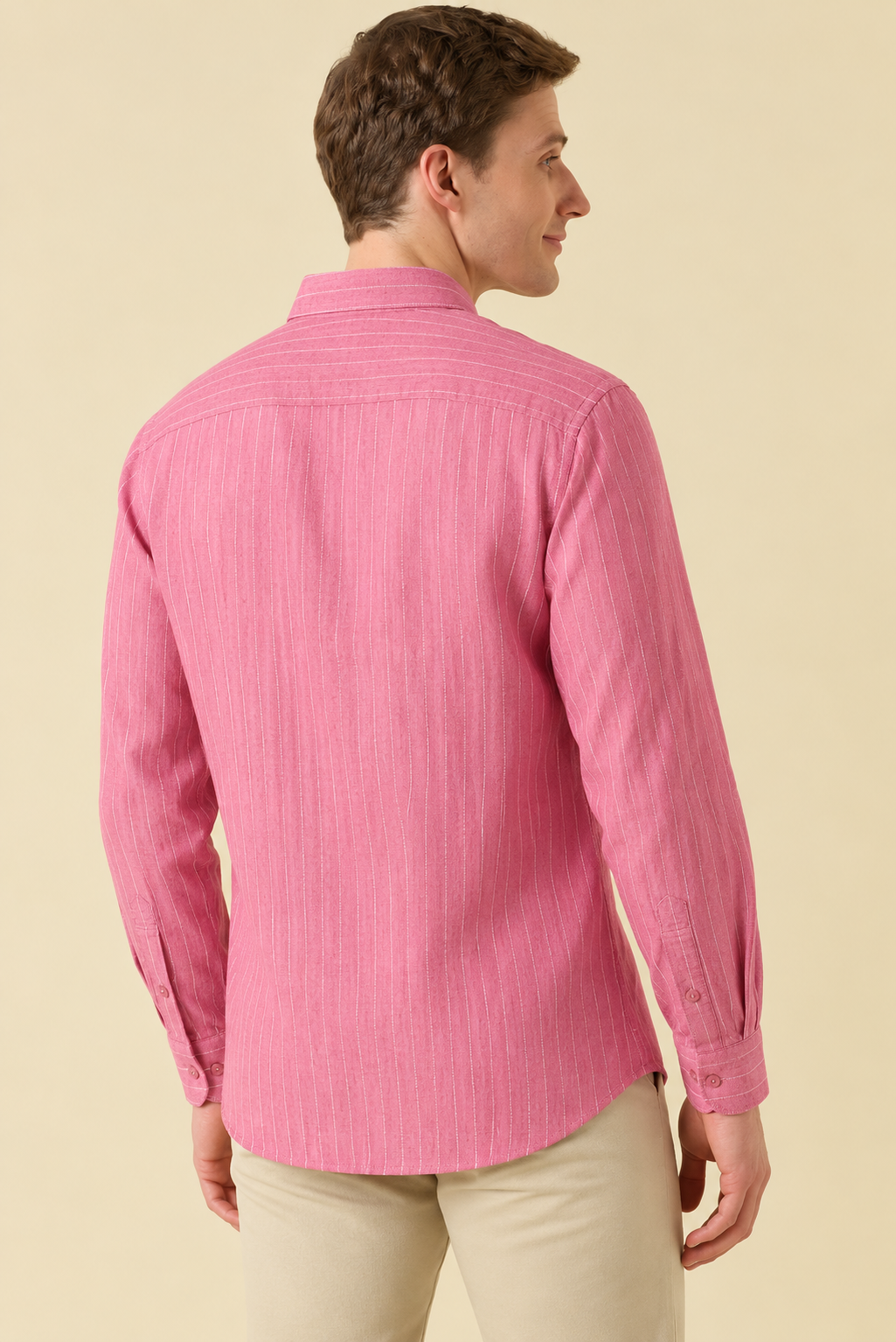 Original Pure Linen Pink Striped Shirt for Men