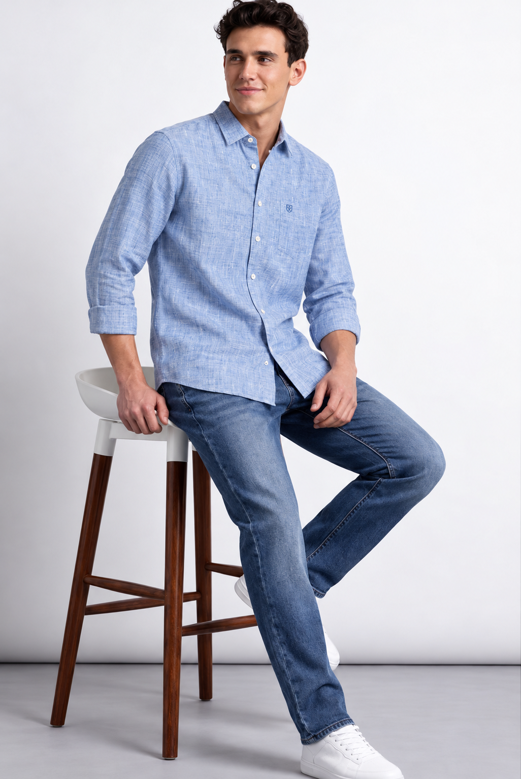 Premium Sky Blue Linen Blend Casual Shirt
