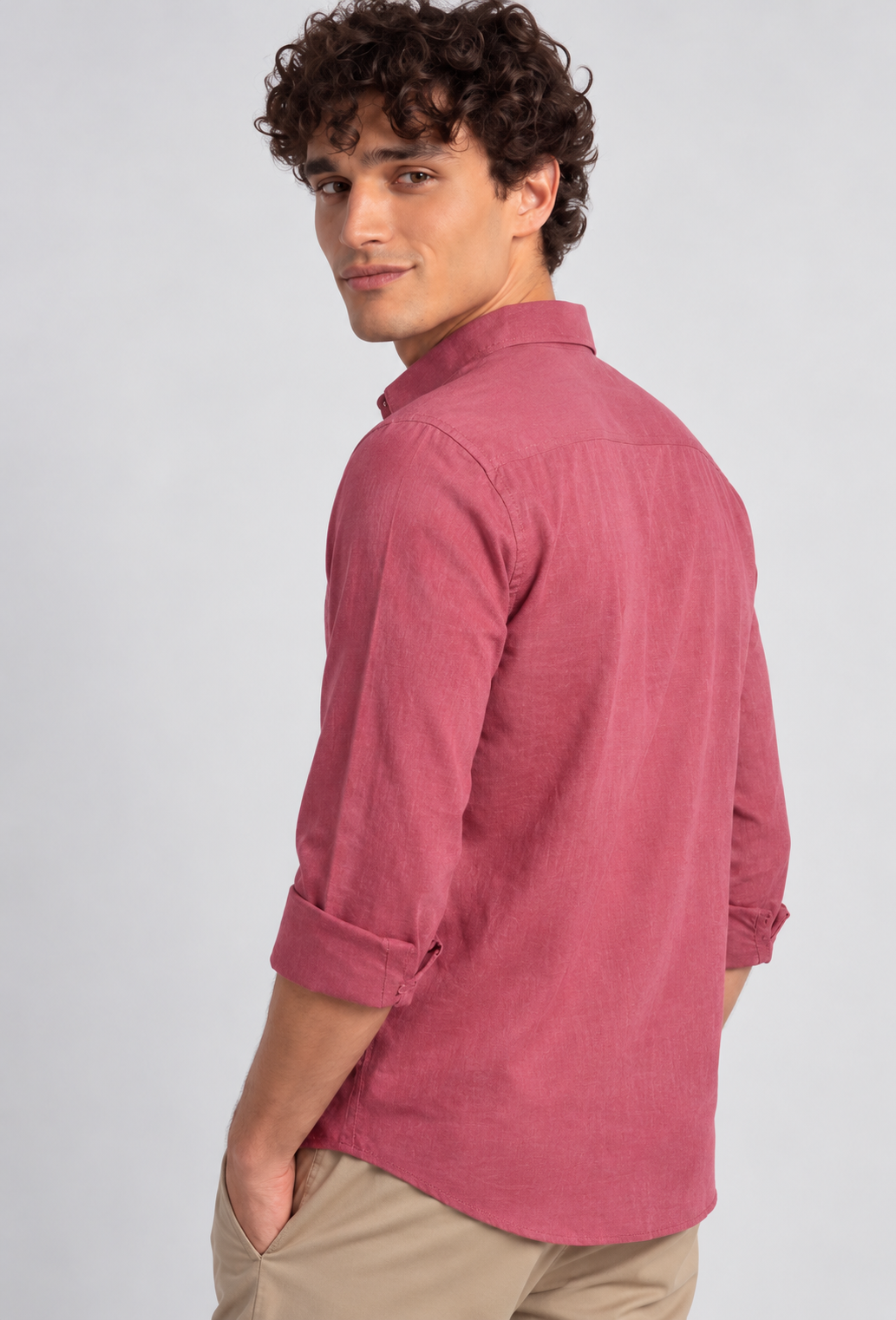 Men's Premium Solid Pink Linen Blend Casual Shirt
