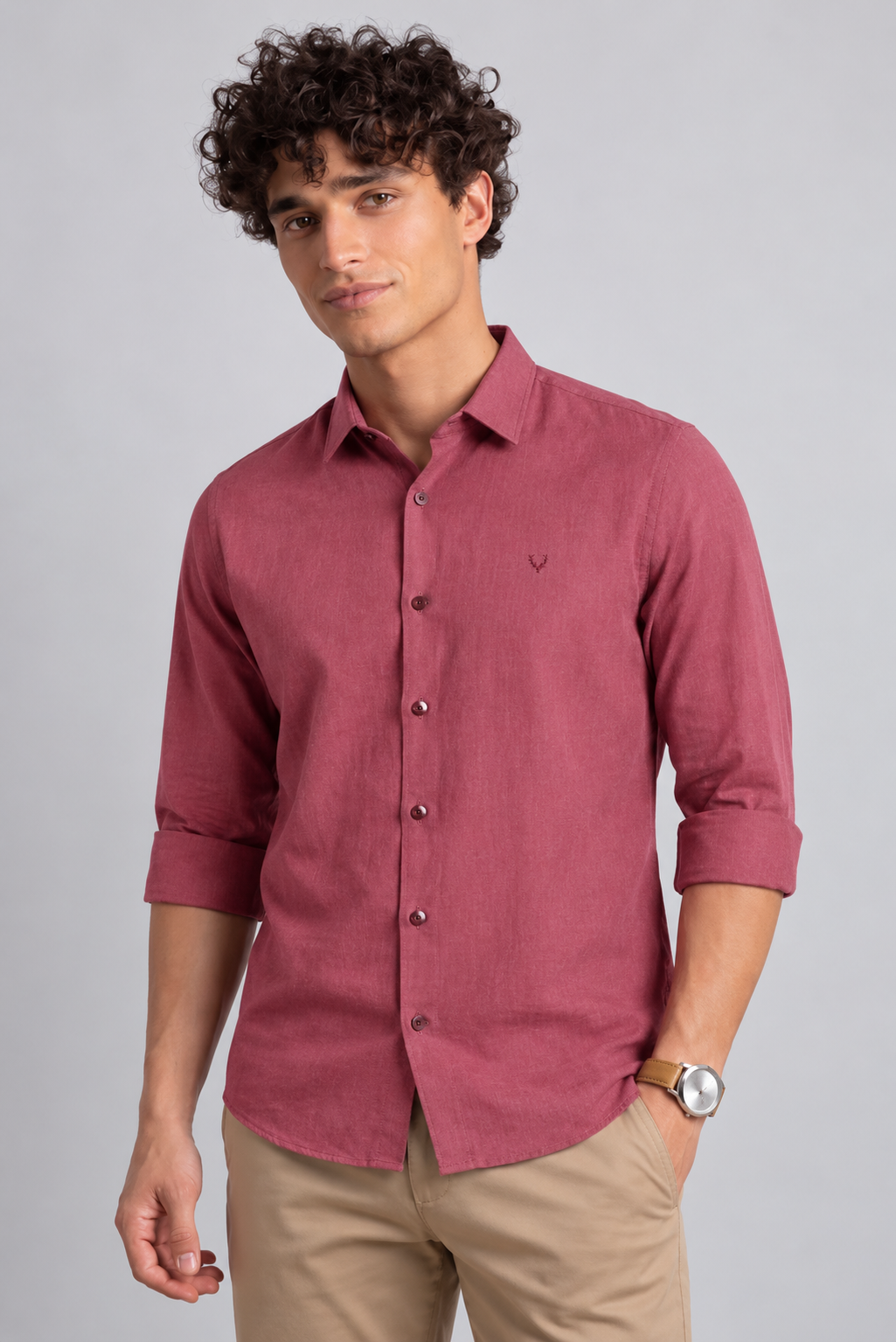 Men's Premium Solid Pink Linen Blend Casual Shirt