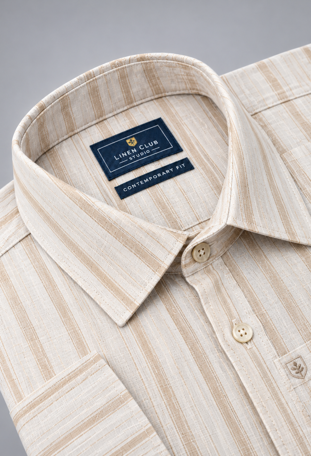 Premium Linen  Contemporary Fit Linen Blend Striped Shirt