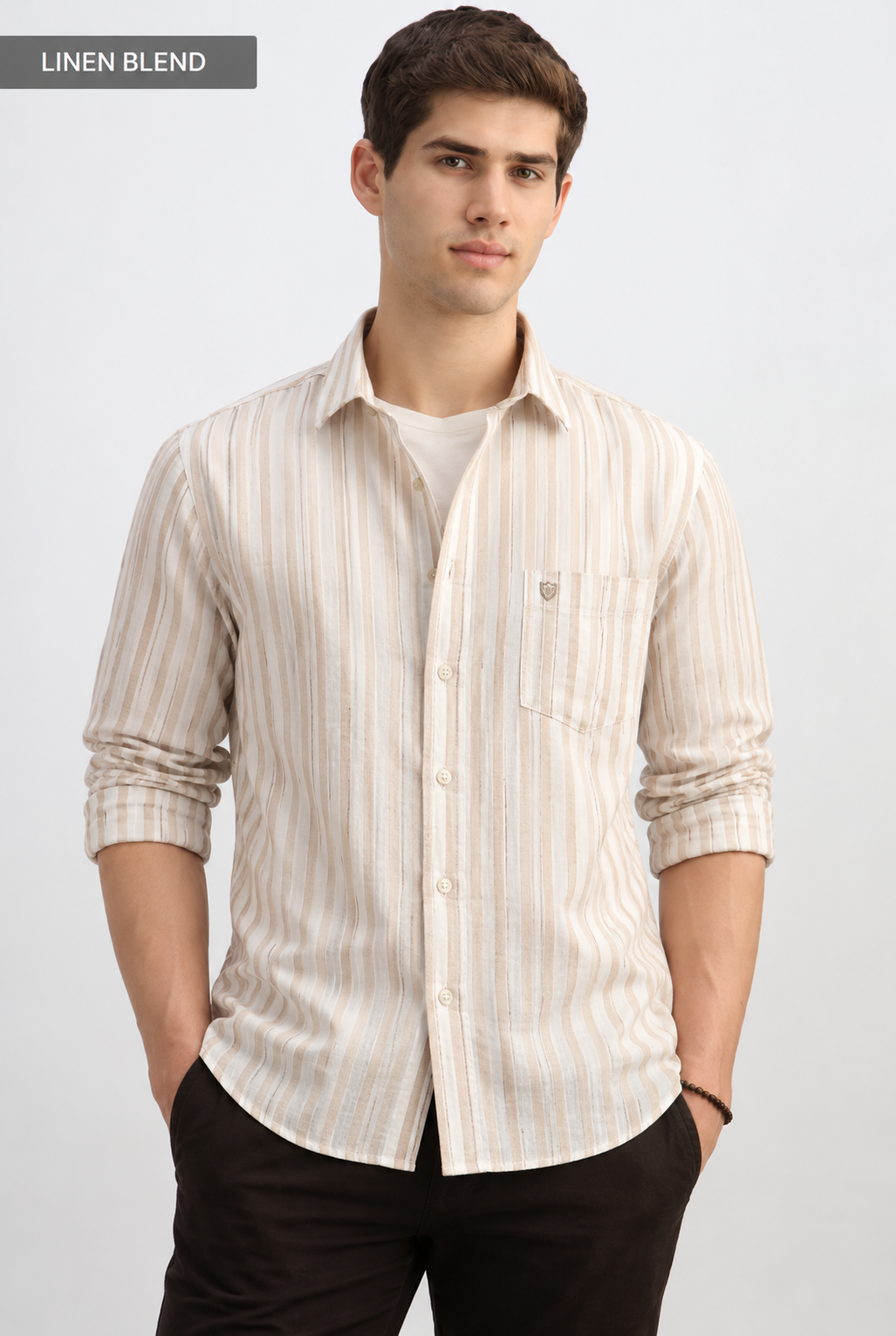 Premium Linen  Contemporary Fit Linen Blend Striped Shirt