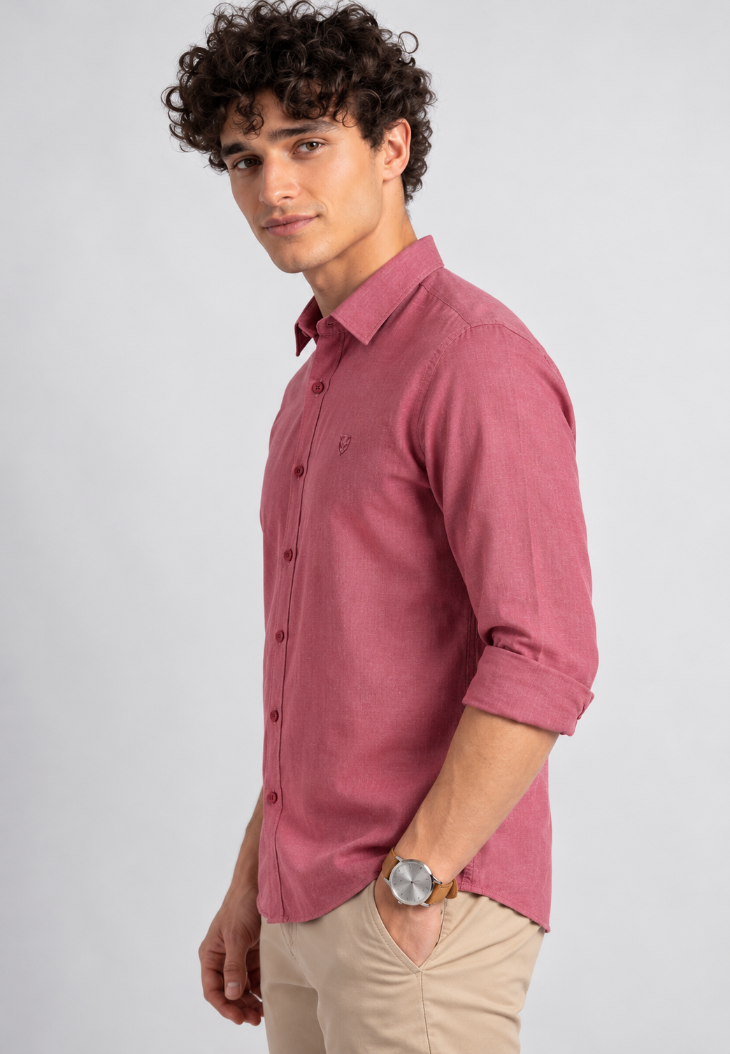 Men's Premium Solid Pink Linen Blend Casual Shirt