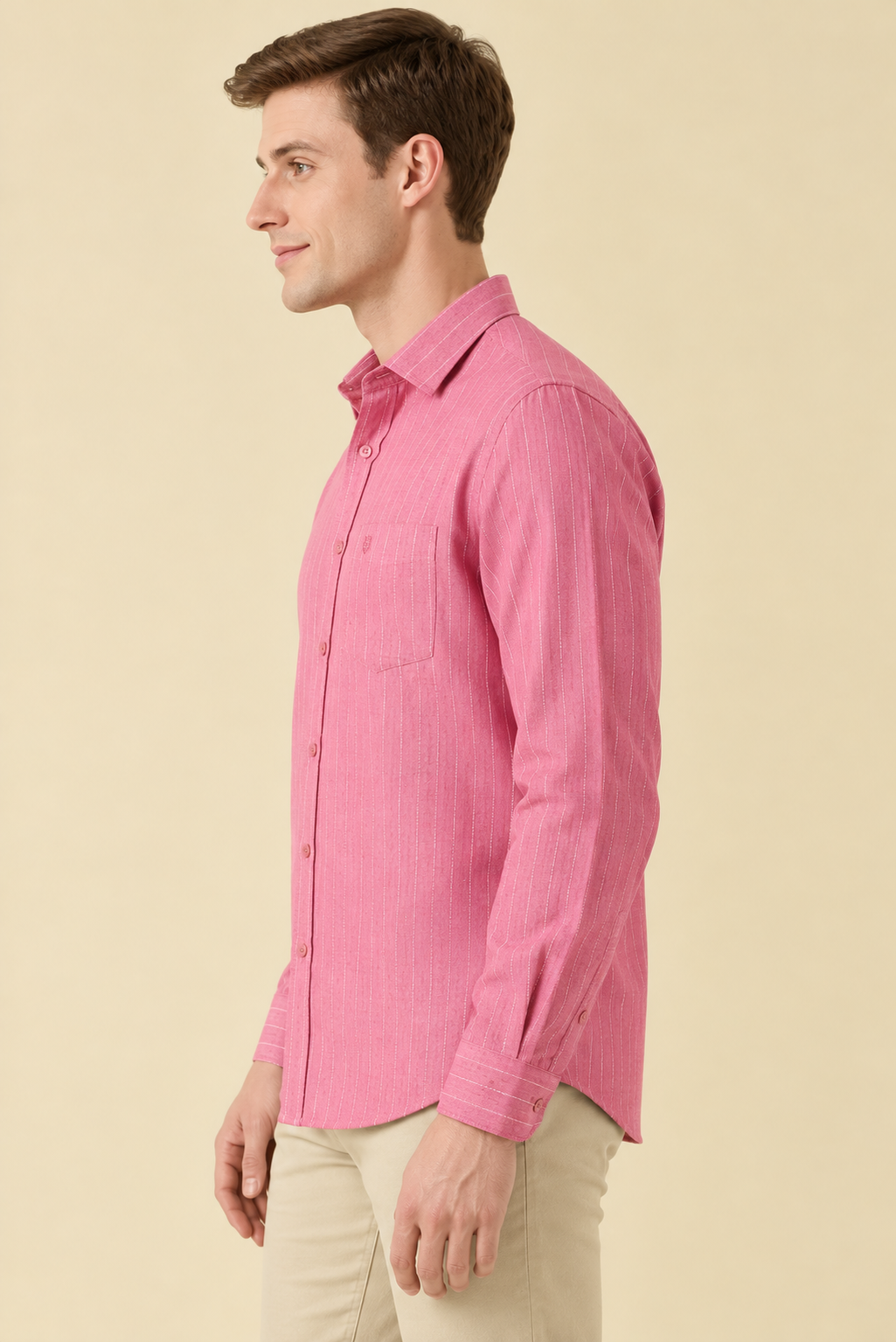 Original Pure Linen Pink Striped Shirt for Men