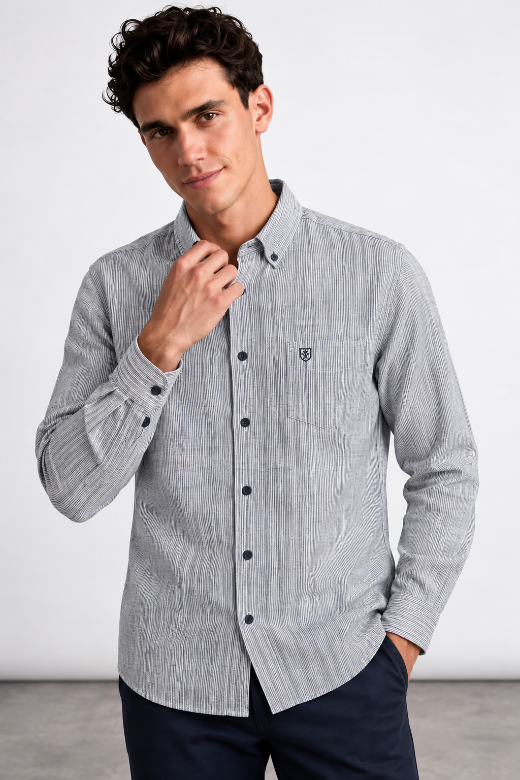 Premium Striped Linen Blend Full Sleeve Casual Shirt
