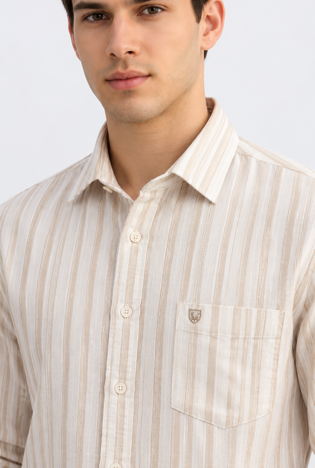 Premium Linen  Contemporary Fit Linen Blend Striped Shirt