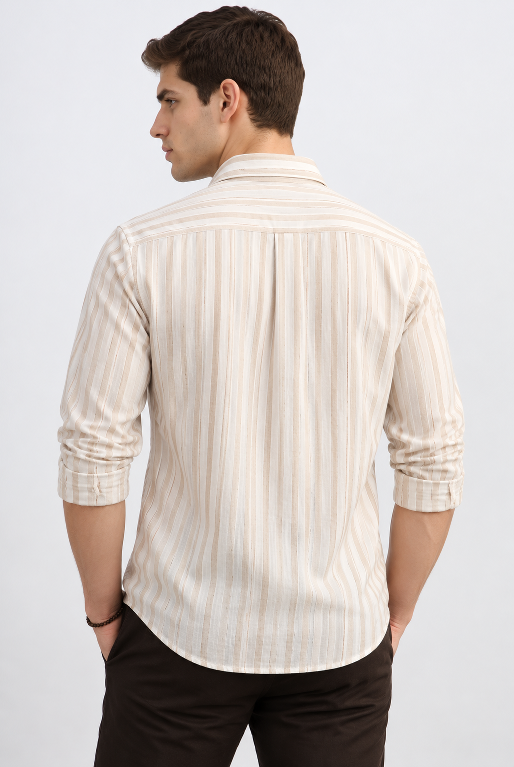 Premium Linen  Contemporary Fit Linen Blend Striped Shirt