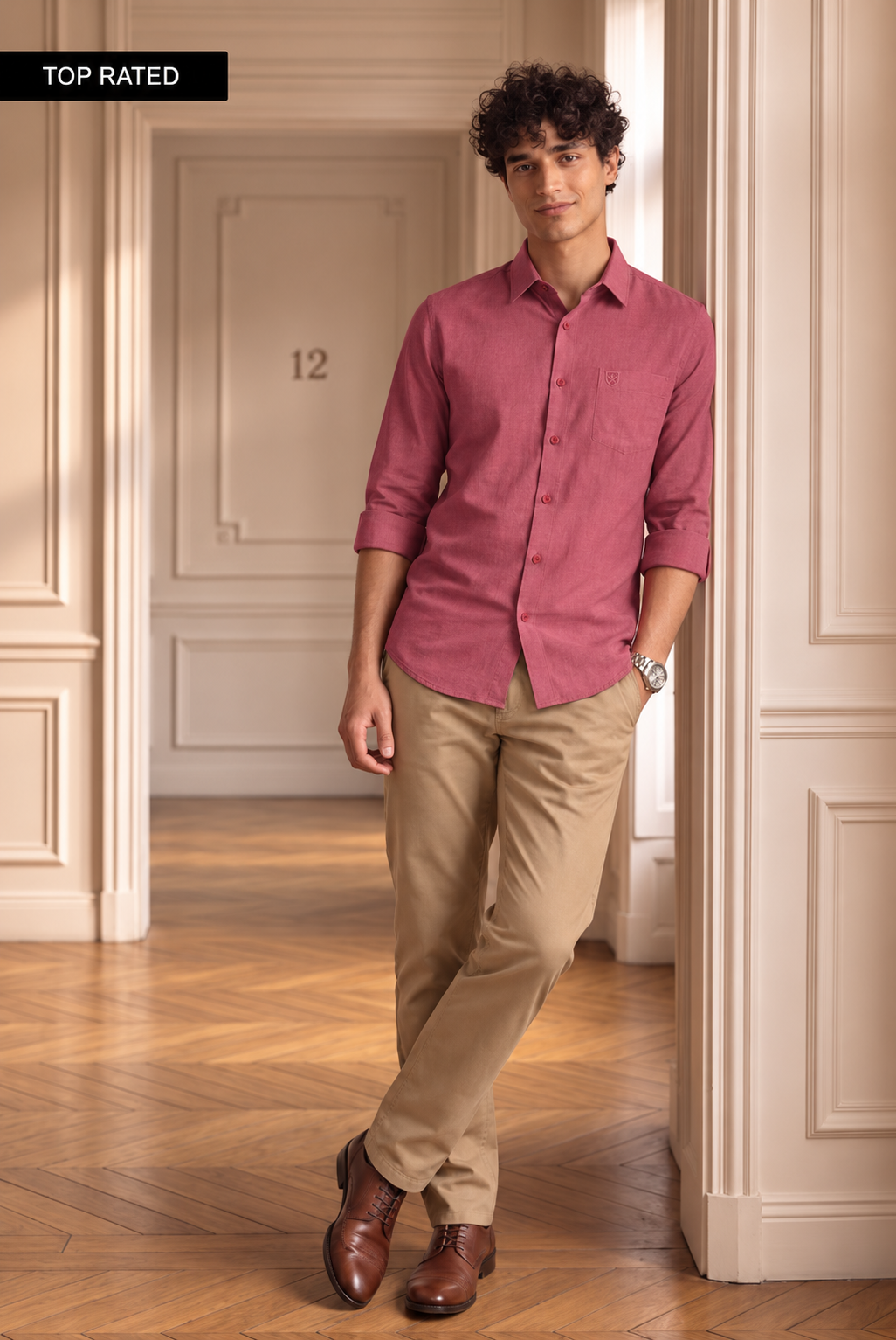 Men's Premium Solid Pink Linen Blend Casual Shirt