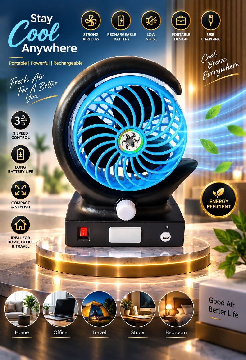 SMART PORTABLE FAN WITH LED LIGHT