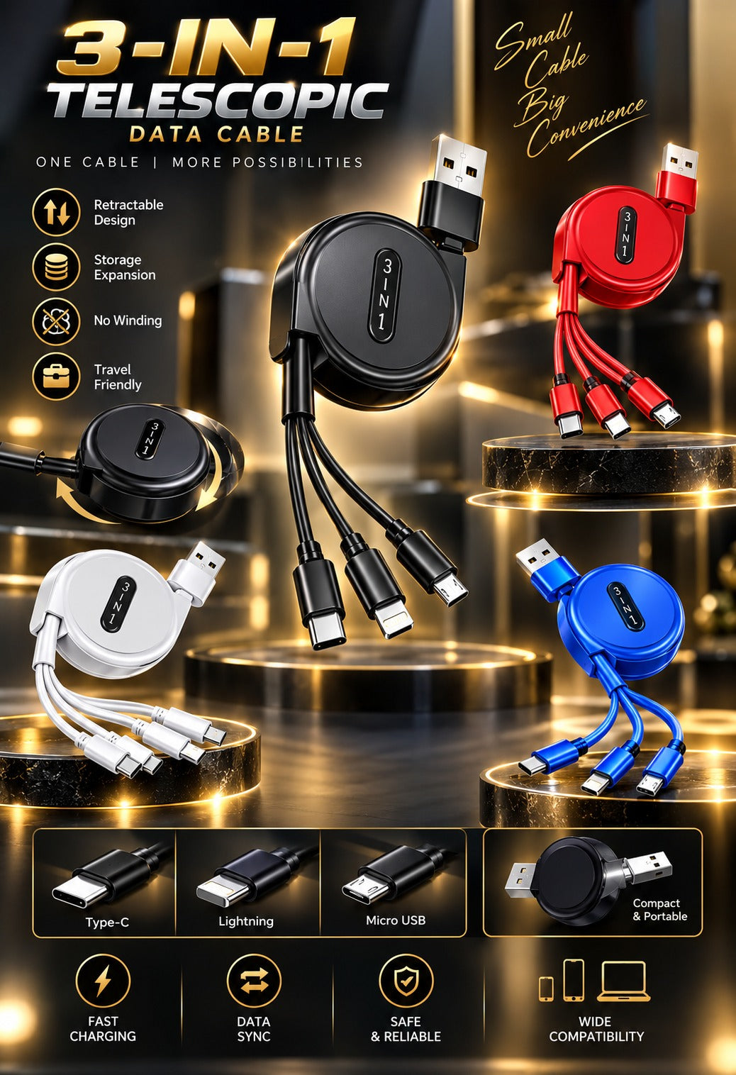 3 in 1 data cable