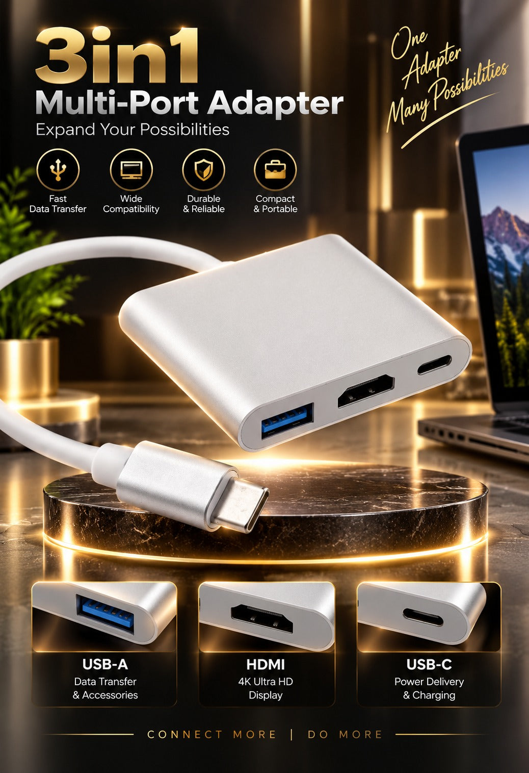 Typ c to HDMI 3 in 1 adapter