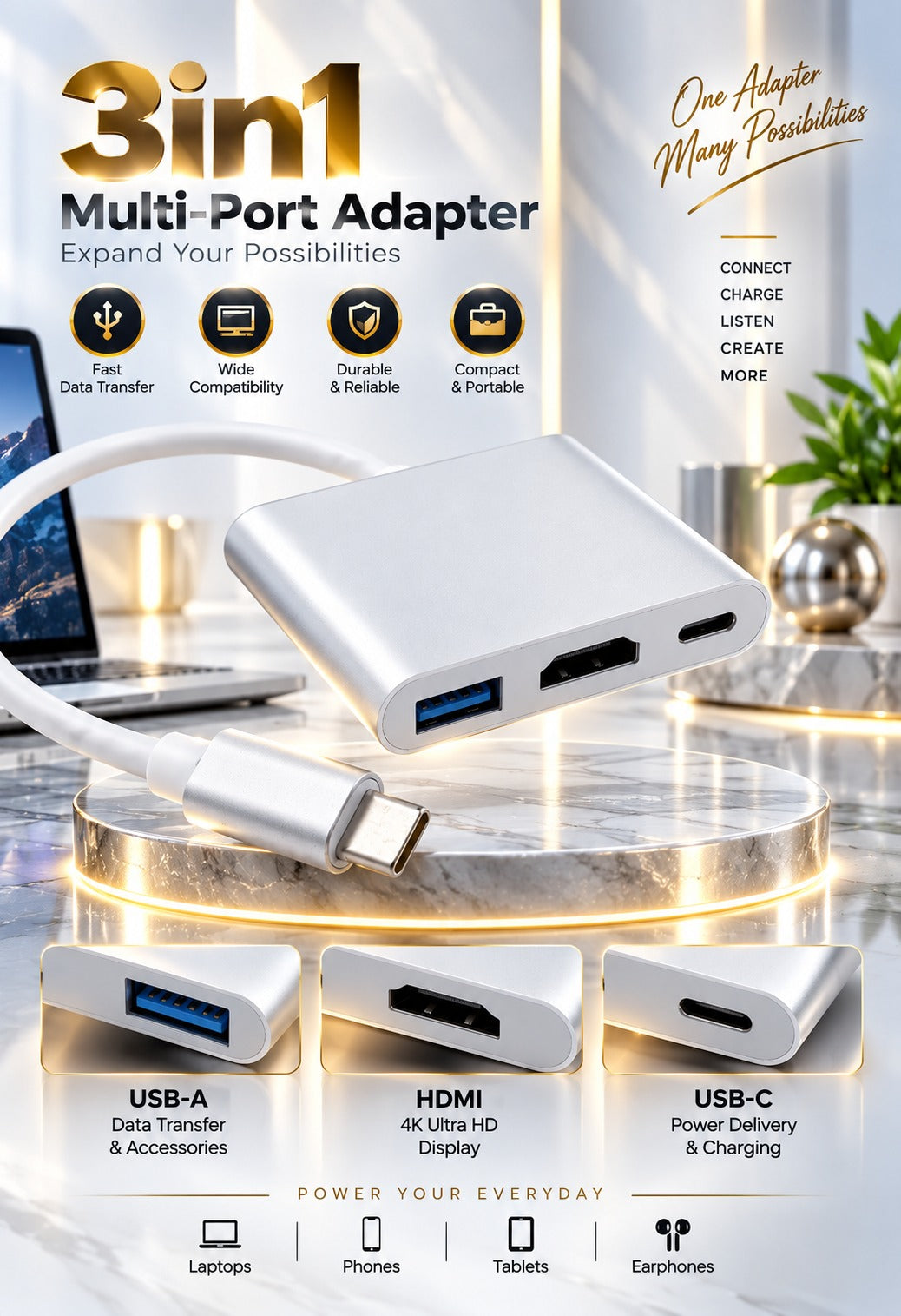 Typ c to HDMI 3 in 1 adapter