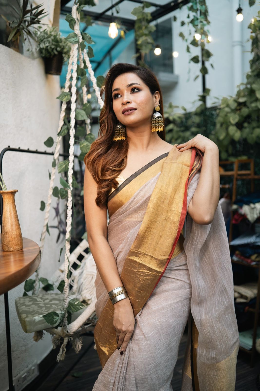 Anushree Inspired Linen Saree