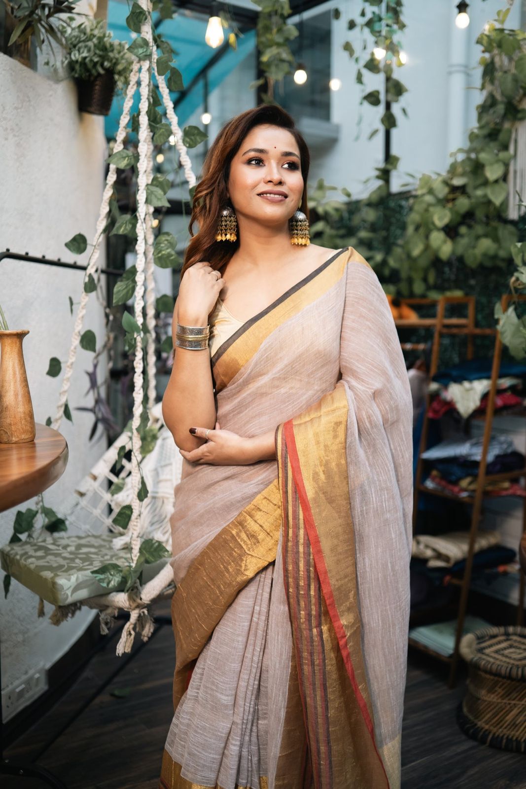 Anushree Inspired Linen Saree
