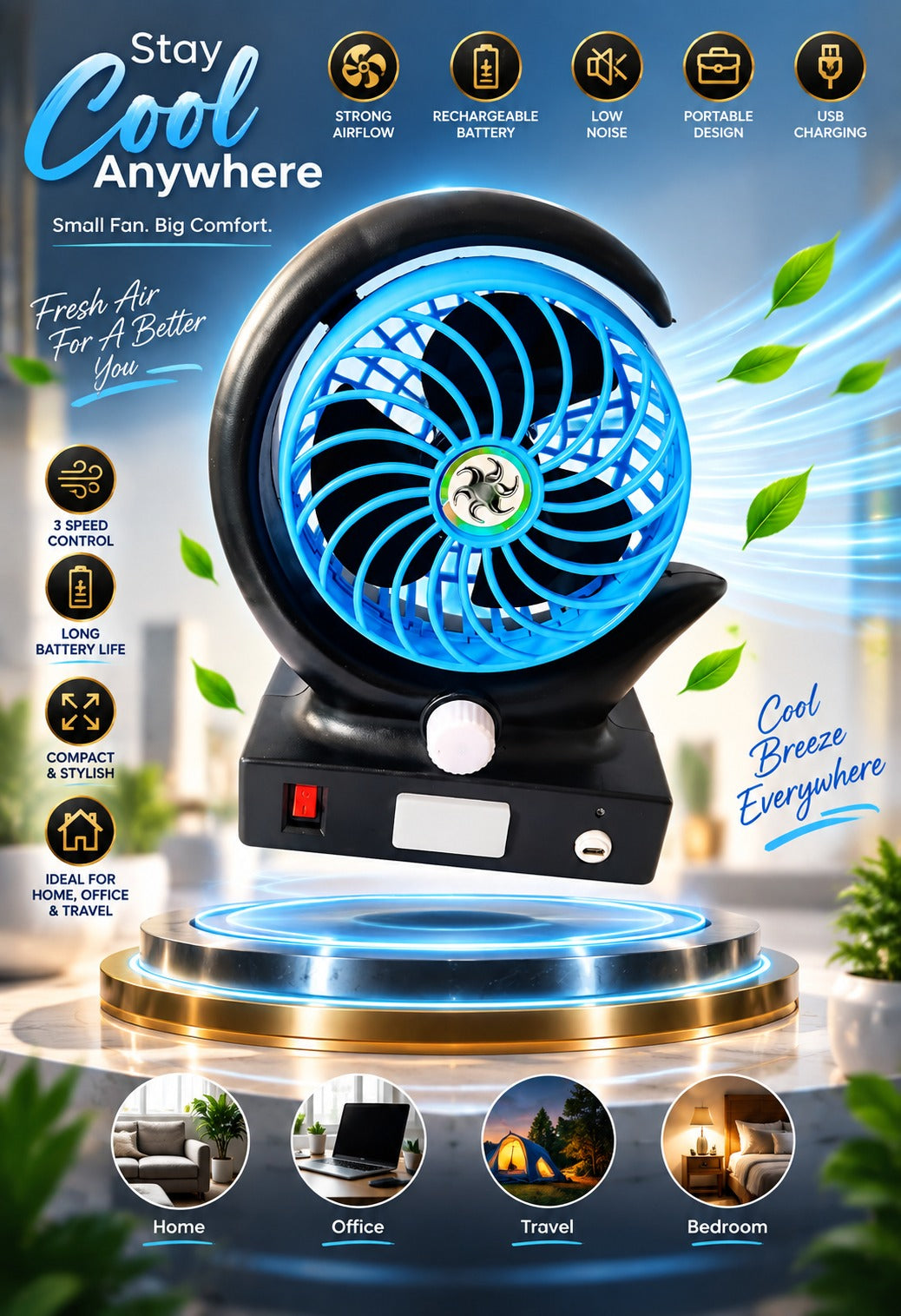 SMART PORTABLE FAN WITH LED LIGHT